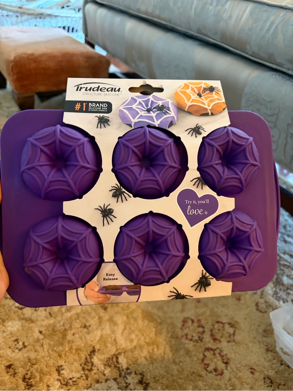 NWT Trudeau Purple Spiderweb Silicone Muffin Pan Halloween Holiday